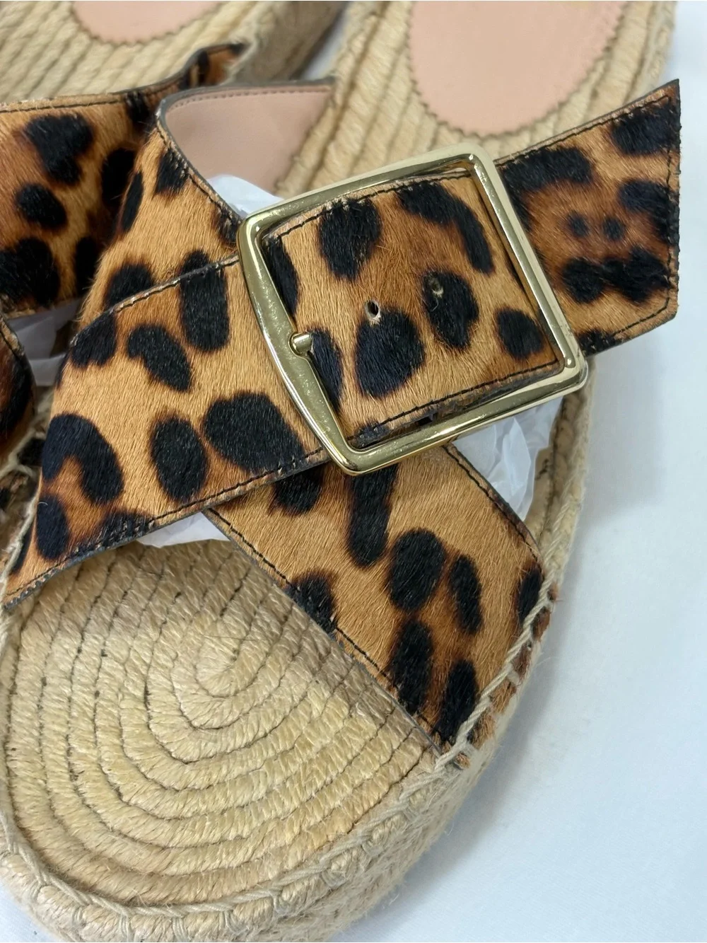 J. CREW Leopard Print Espadrille Slide Sandals with Gold Buckle SZ 8.5